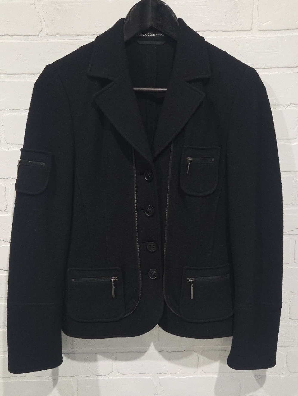 Luisa Cerano Wool, Multi-Pocket, Zipper Trim Blazer